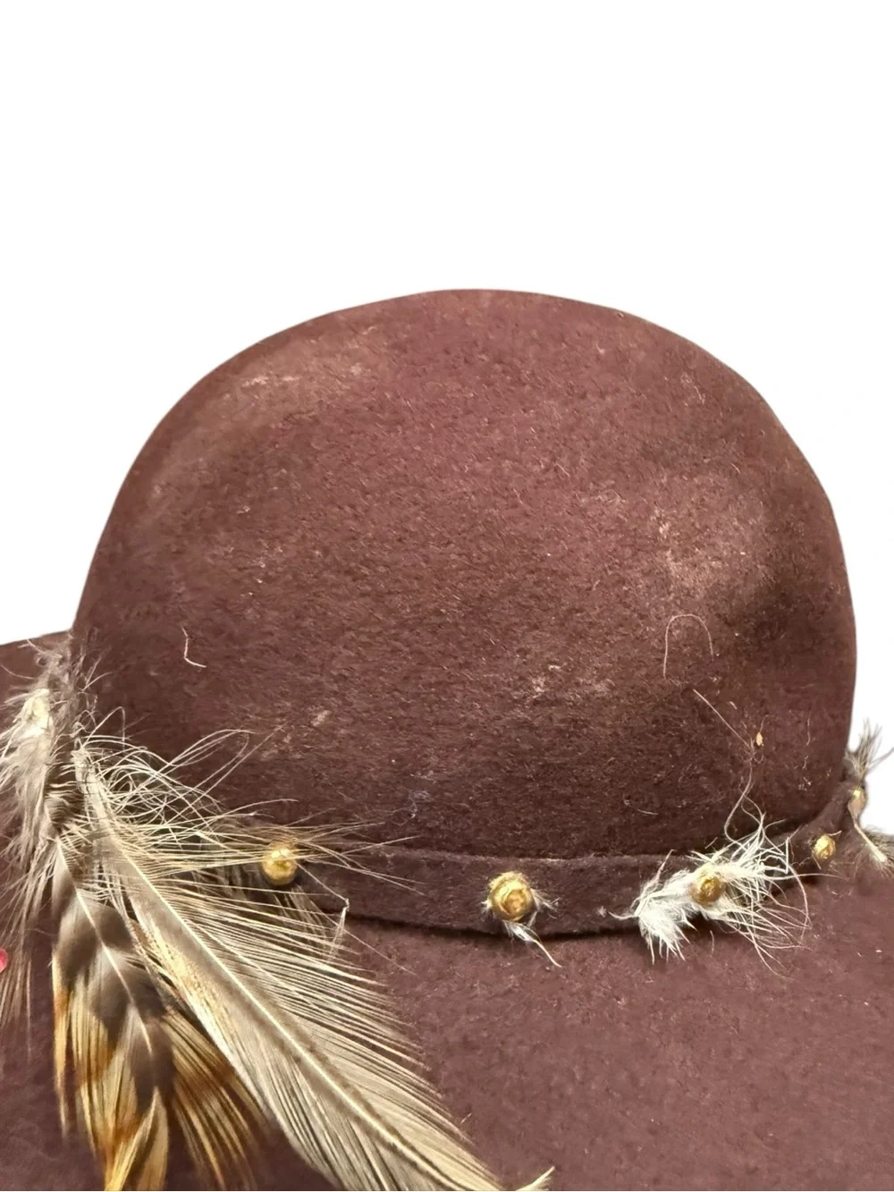 Vintage Smart Alex Brown Wool Wide Brim Hat with Feather Trim